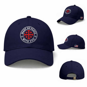 Make No Peace With Evil Jerusalem Cross Baseball Cap Christian Warrior Crusader Emblem Graphic