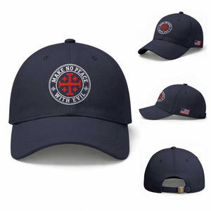 Make No Peace With Evil Jerusalem Cross Baseball Cap Christian Warrior Crusader Emblem Graphic