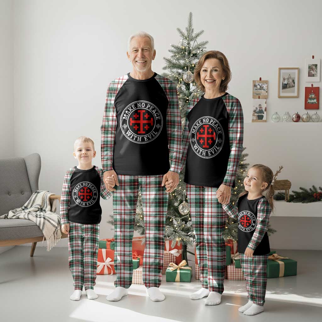 Make No Peace With Evil Jerusalem Cross Plaid Pajama Set Christian Warrior Crusader Emblem Graphic