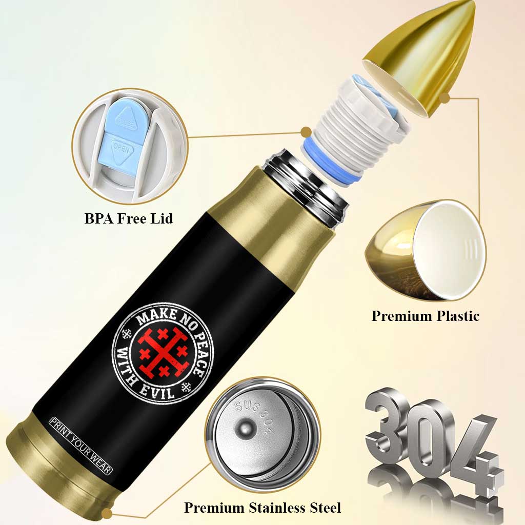 Make No Peace With Evil Jerusalem Cross Bullet Tumbler Christian Warrior Crusader Emblem Graphic