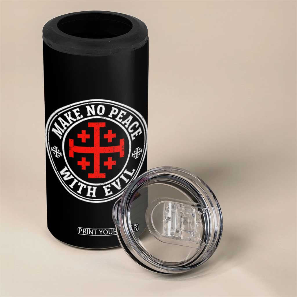 Make No Peace With Evil Jerusalem Cross 4 in 1 Can Cooler Tumbler Christian Warrior Crusader Emblem Graphic
