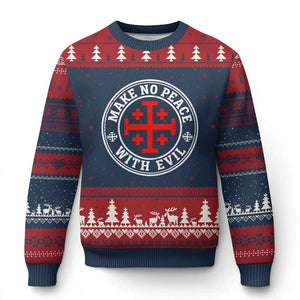 Make No Peace With Evil Jerusalem Cross Ugly Christmas Sweater Christian Warrior Crusader Emblem Graphic