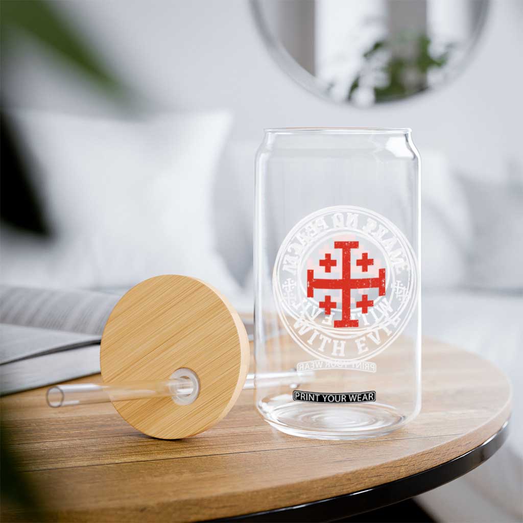 Make No Peace With Evil Jerusalem Cross Glass Can Christian Warrior Crusader Emblem Graphic