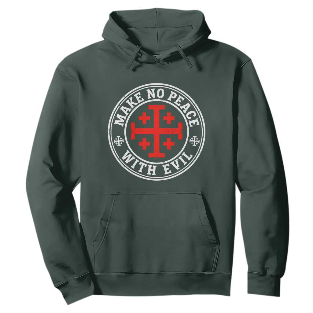 Make No Peace With Evil Jerusalem Cross Hoodie Christian Warrior Crusader Emblem Graphic