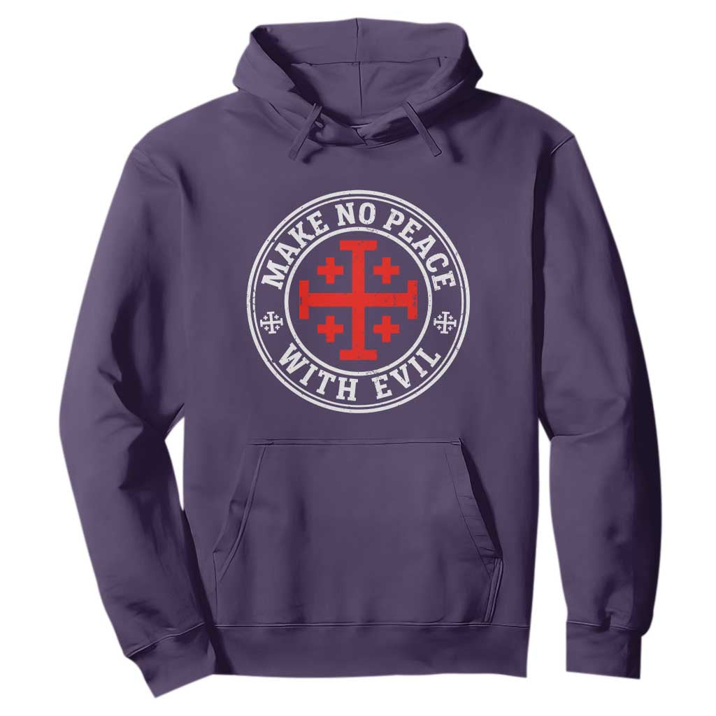 Make No Peace With Evil Jerusalem Cross Hoodie Christian Warrior Crusader Emblem Graphic