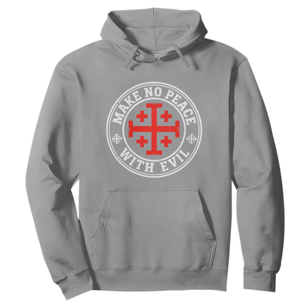 Make No Peace With Evil Jerusalem Cross Hoodie Christian Warrior Crusader Emblem Graphic