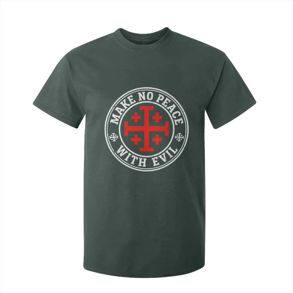 Make No Peace With Evil Jerusalem Cross T Shirt For Kid Christian Warrior Crusader Emblem Graphic
