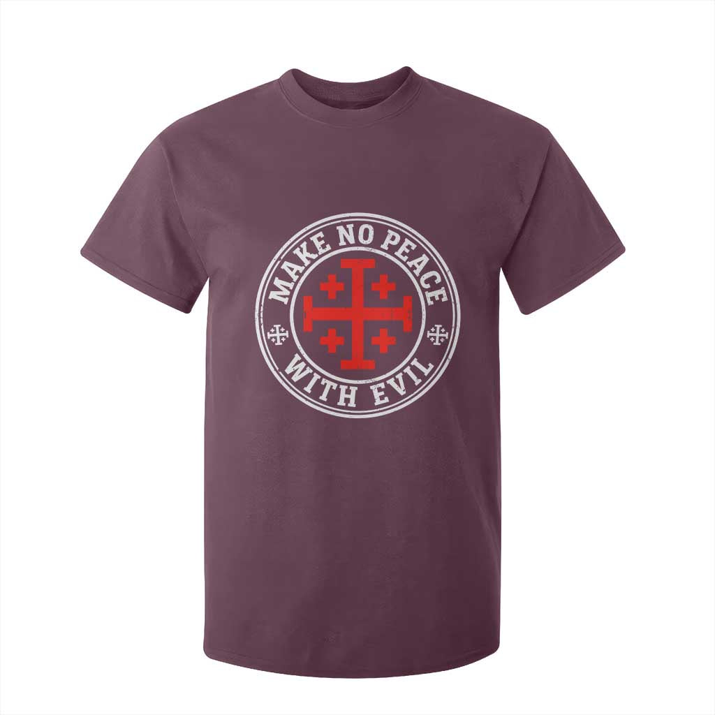 Make No Peace With Evil Jerusalem Cross T Shirt For Kid Christian Warrior Crusader Emblem Graphic