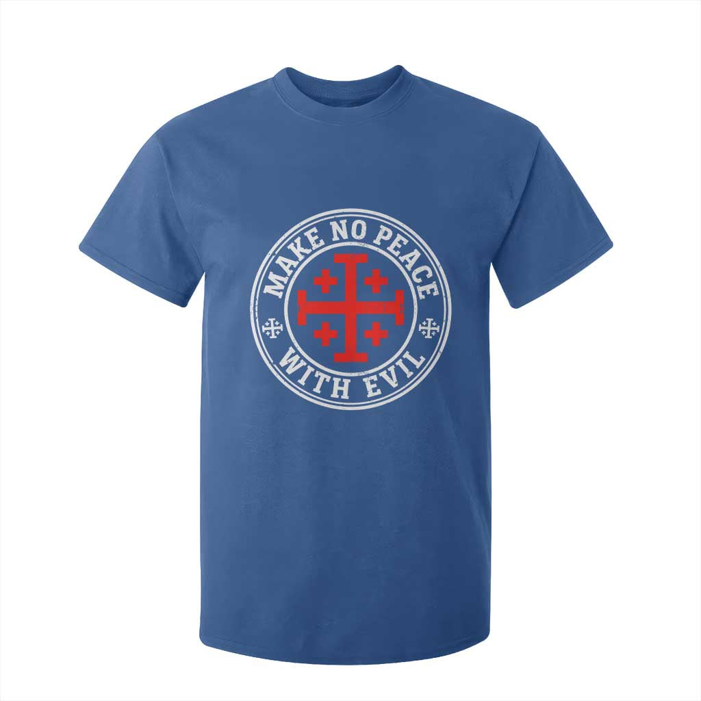 Make No Peace With Evil Jerusalem Cross T Shirt For Kid Christian Warrior Crusader Emblem Graphic