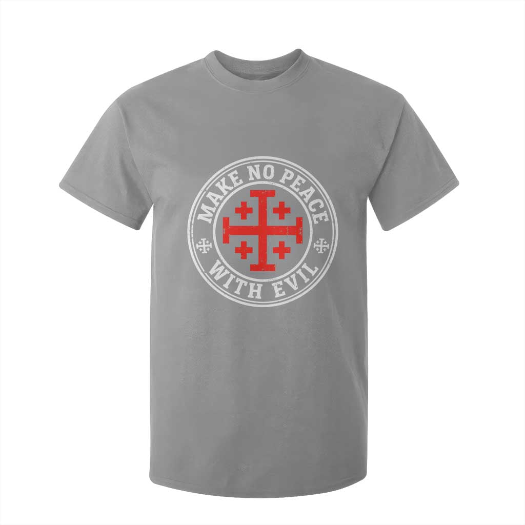 Make No Peace With Evil Jerusalem Cross T Shirt For Kid Christian Warrior Crusader Emblem Graphic