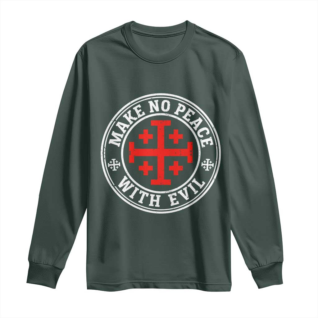 Make No Peace With Evil Jerusalem Cross Long Sleeve Shirt Christian Warrior Crusader Emblem Graphic