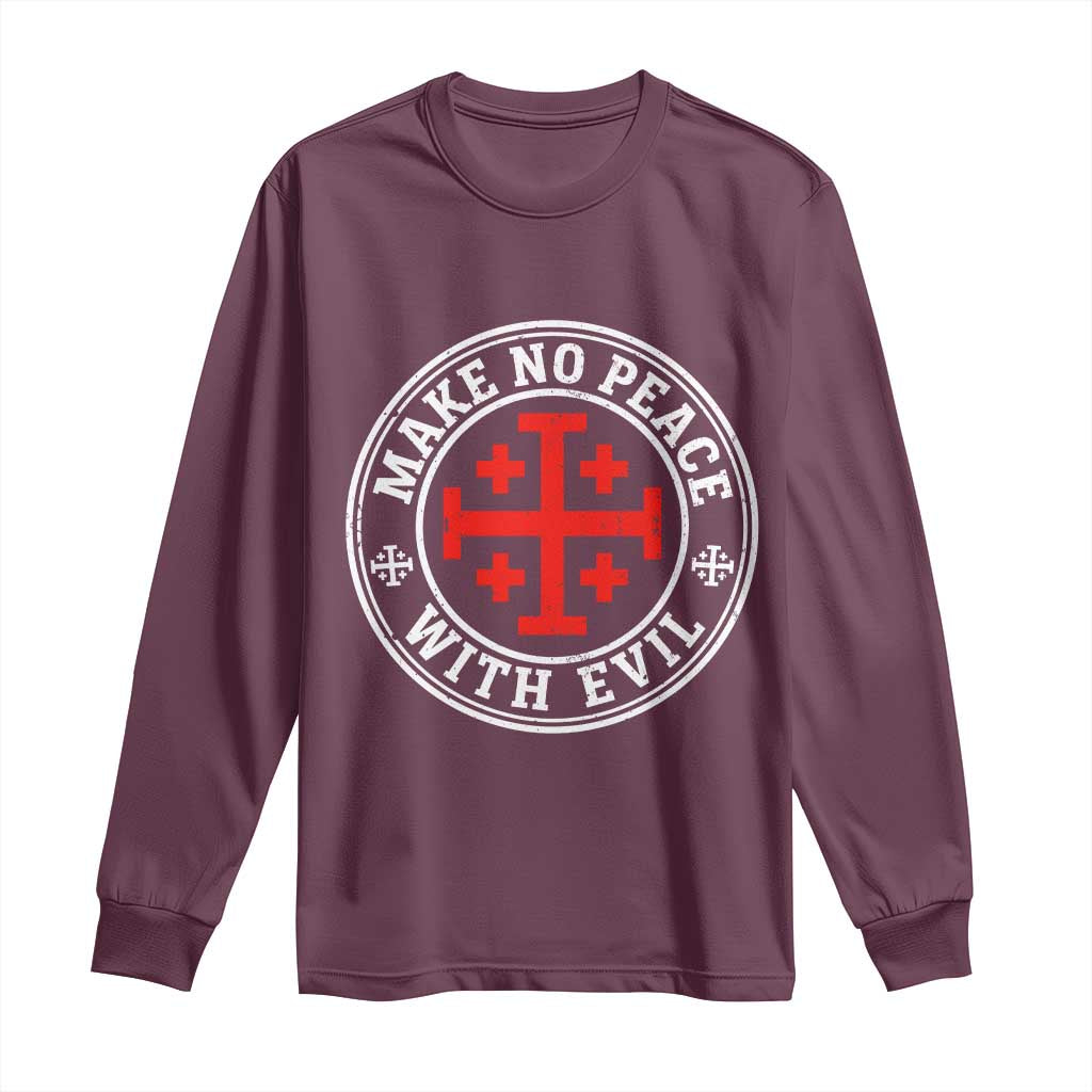 Make No Peace With Evil Jerusalem Cross Long Sleeve Shirt Christian Warrior Crusader Emblem Graphic