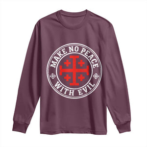 Make No Peace With Evil Jerusalem Cross Long Sleeve Shirt Christian Warrior Crusader Emblem Graphic