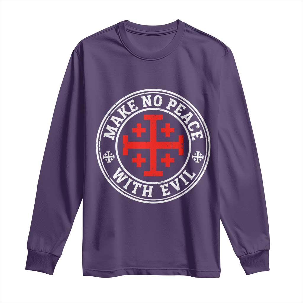 Make No Peace With Evil Jerusalem Cross Long Sleeve Shirt Christian Warrior Crusader Emblem Graphic