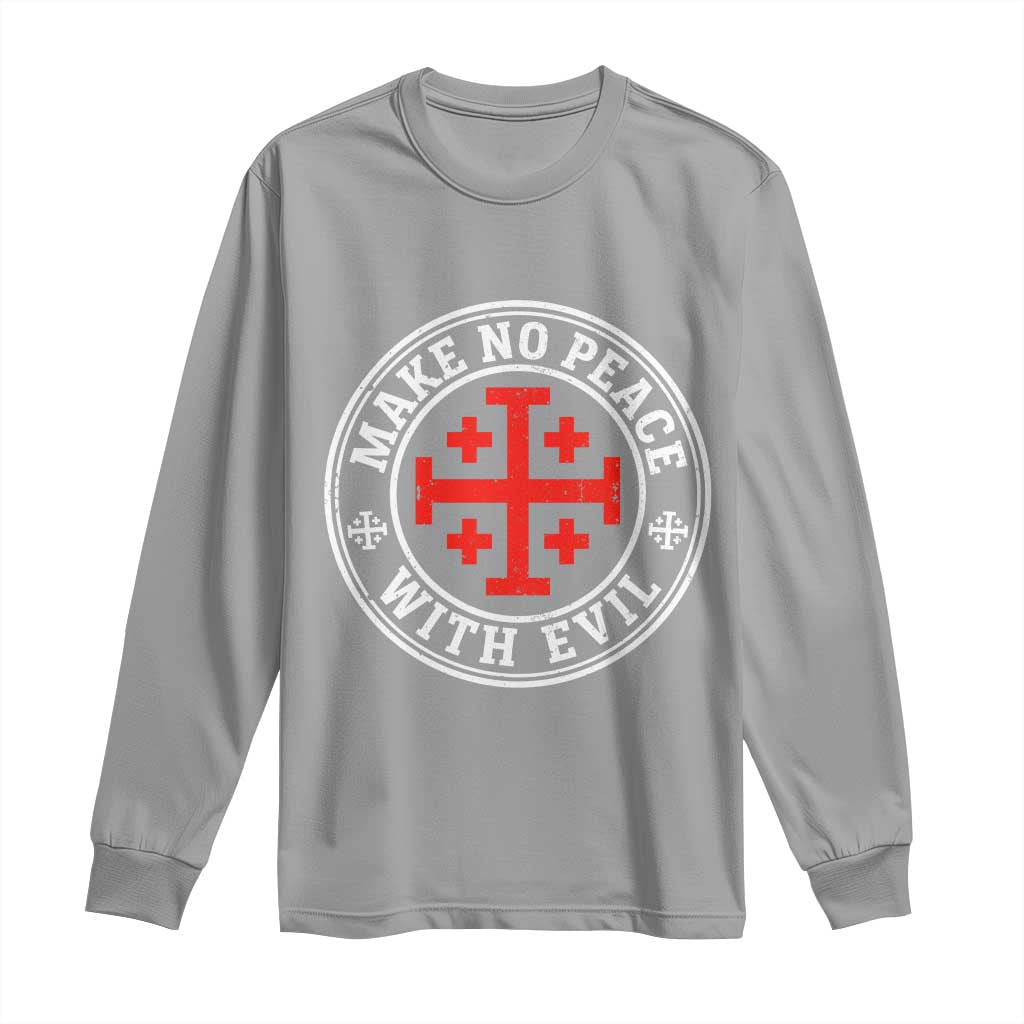 Make No Peace With Evil Jerusalem Cross Long Sleeve Shirt Christian Warrior Crusader Emblem Graphic