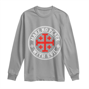 Make No Peace With Evil Jerusalem Cross Long Sleeve Shirt Christian Warrior Crusader Emblem Graphic