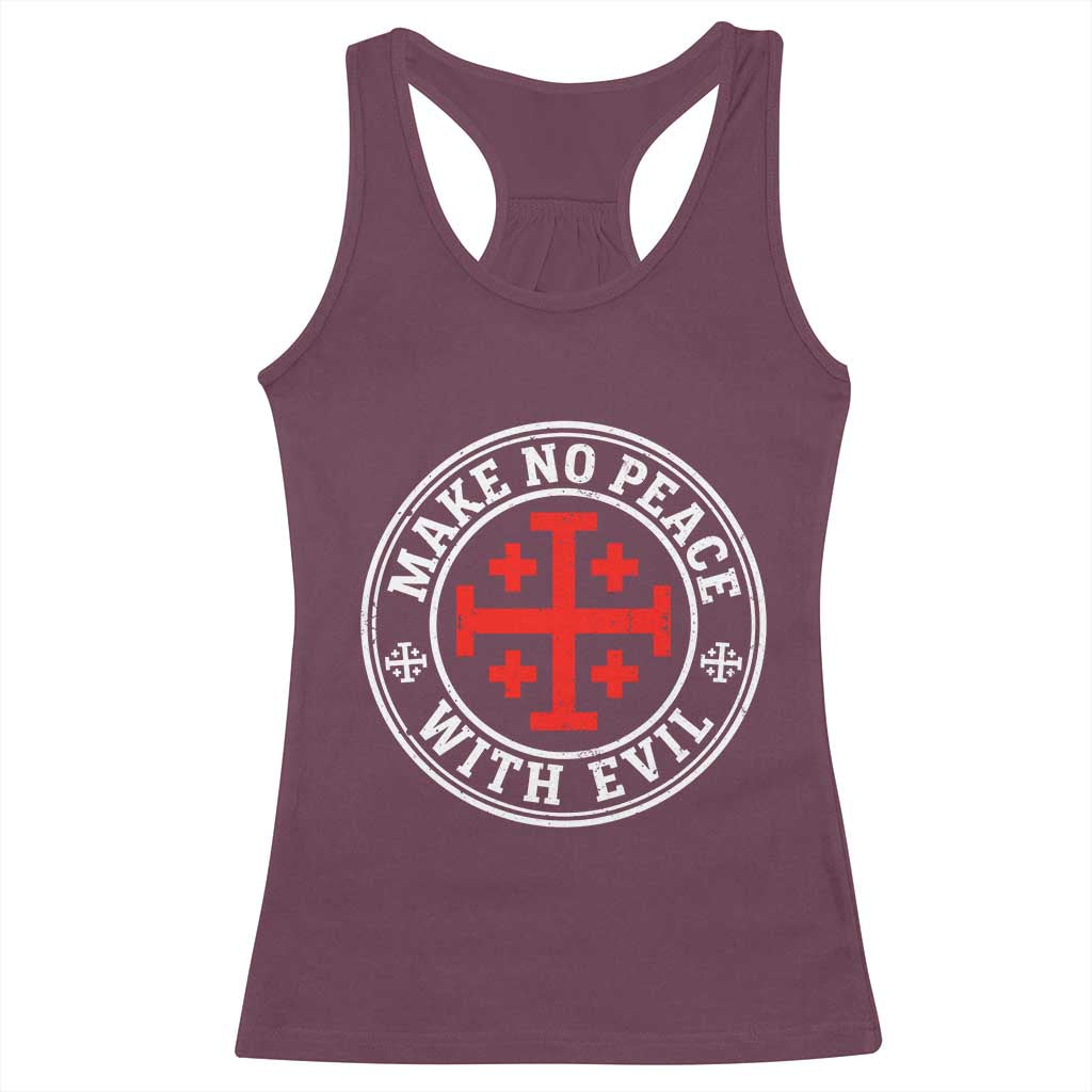 Make No Peace With Evil Jerusalem Cross Racerback Tank Top Christian Warrior Crusader Emblem Graphic