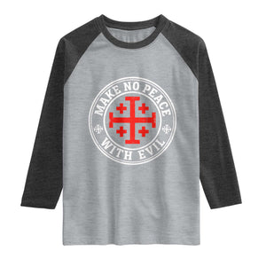 Make No Peace With Evil Jerusalem Cross Raglan Shirt Christian Warrior Crusader Emblem Graphic