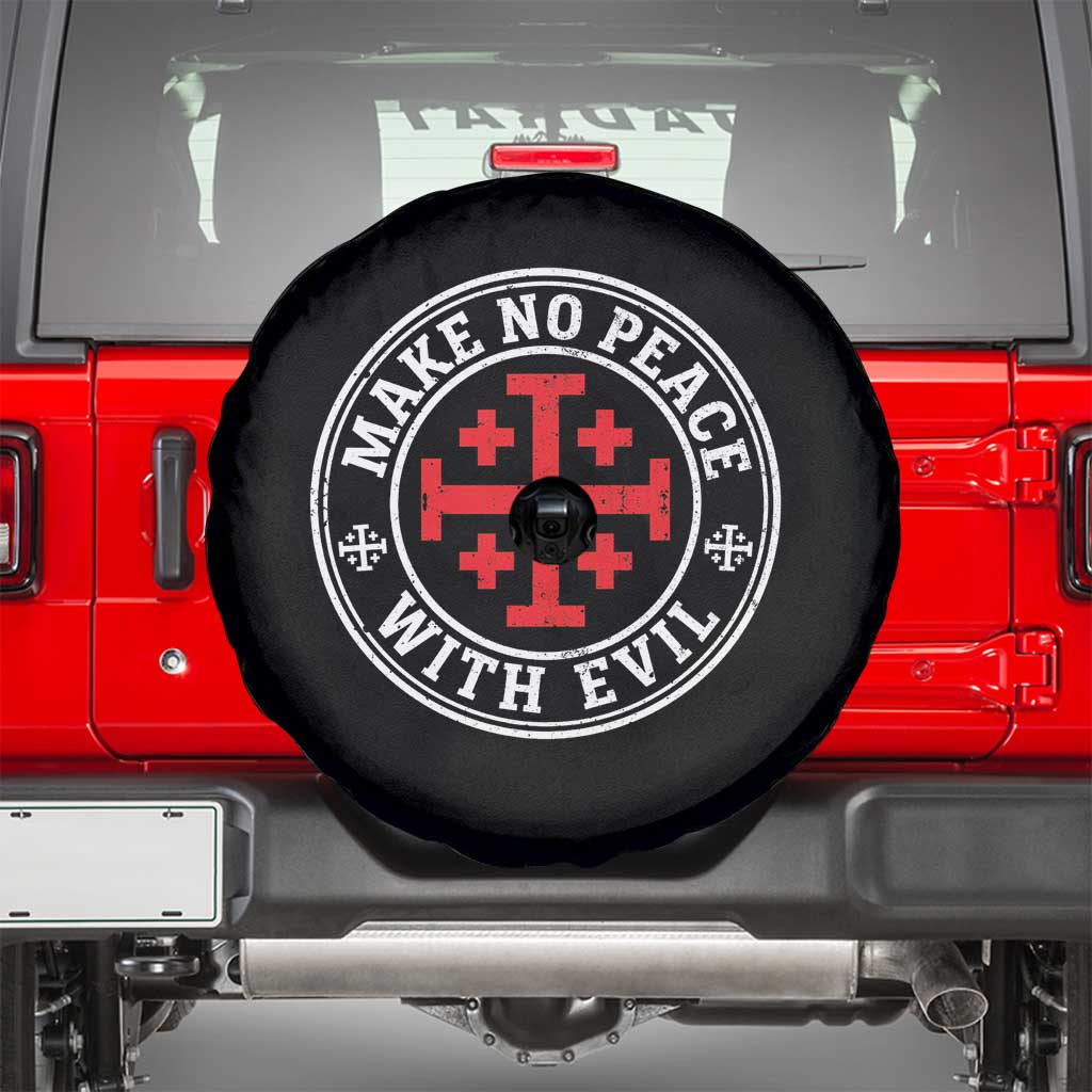 Make No Peace With Evil Jerusalem Cross Spare Tire Cover Christian Warrior Crusader Emblem Graphic