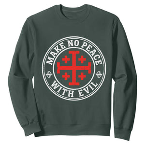 Make No Peace With Evil Jerusalem Cross Sweatshirt Christian Warrior Crusader Emblem Graphic
