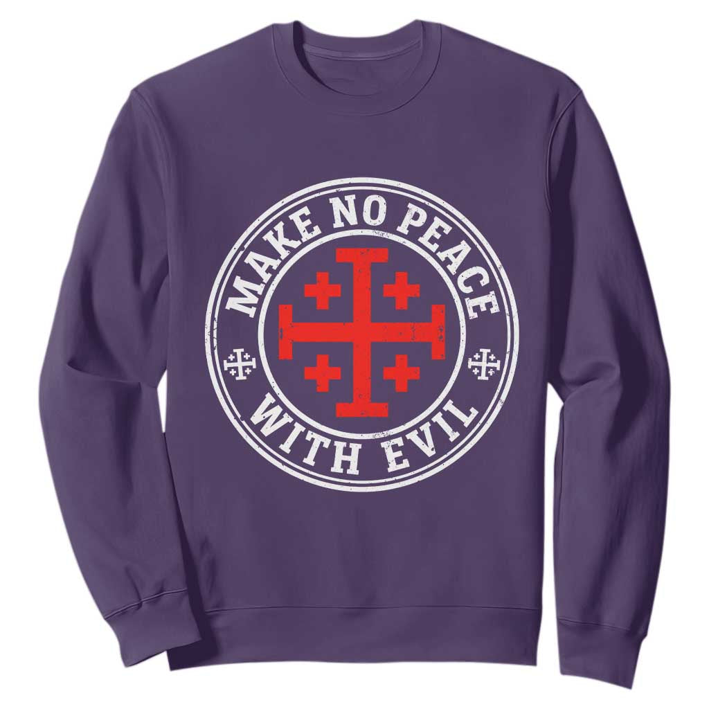 Make No Peace With Evil Jerusalem Cross Sweatshirt Christian Warrior Crusader Emblem Graphic