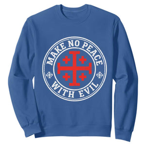 Make No Peace With Evil Jerusalem Cross Sweatshirt Christian Warrior Crusader Emblem Graphic