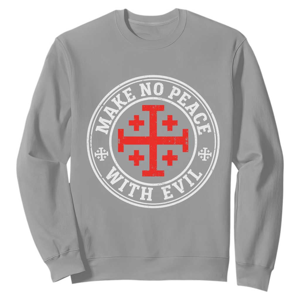 Make No Peace With Evil Jerusalem Cross Sweatshirt Christian Warrior Crusader Emblem Graphic