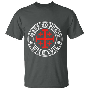 Make No Peace With Evil Jerusalem Cross T Shirt Christian Warrior Crusader Emblem Graphic