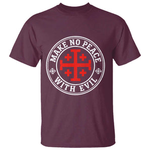 Make No Peace With Evil Jerusalem Cross T Shirt Christian Warrior Crusader Emblem Graphic