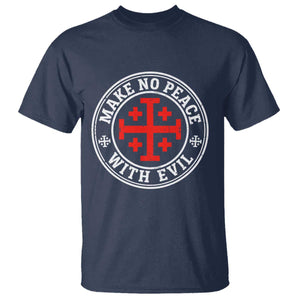 Make No Peace With Evil Jerusalem Cross T Shirt Christian Warrior Crusader Emblem Graphic
