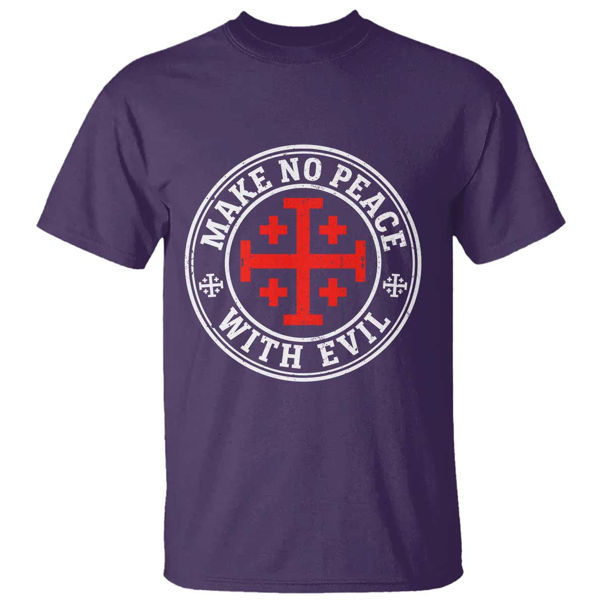 Make No Peace With Evil Jerusalem Cross T Shirt Christian Warrior Crusader Emblem Graphic