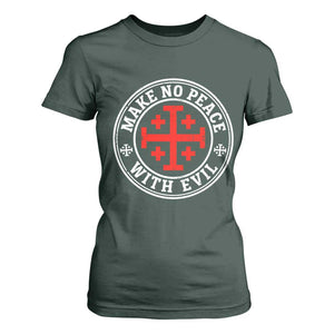 Make No Peace With Evil Jerusalem Cross T Shirt For Women Christian Warrior Crusader Emblem Graphic