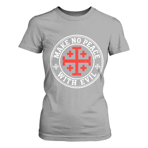 Make No Peace With Evil Jerusalem Cross T Shirt For Women Christian Warrior Crusader Emblem Graphic
