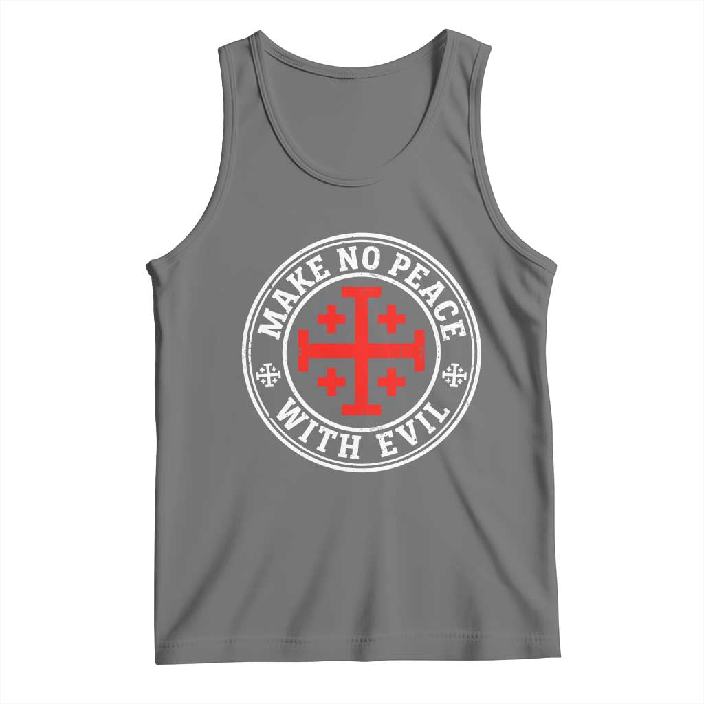 Make No Peace With Evil Jerusalem Cross Tank Top Christian Warrior Crusader Emblem Graphic
