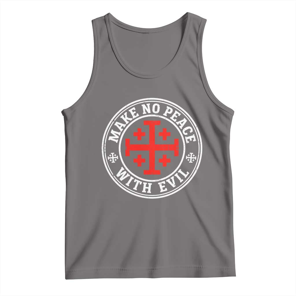 Make No Peace With Evil Jerusalem Cross Tank Top Christian Warrior Crusader Emblem Graphic