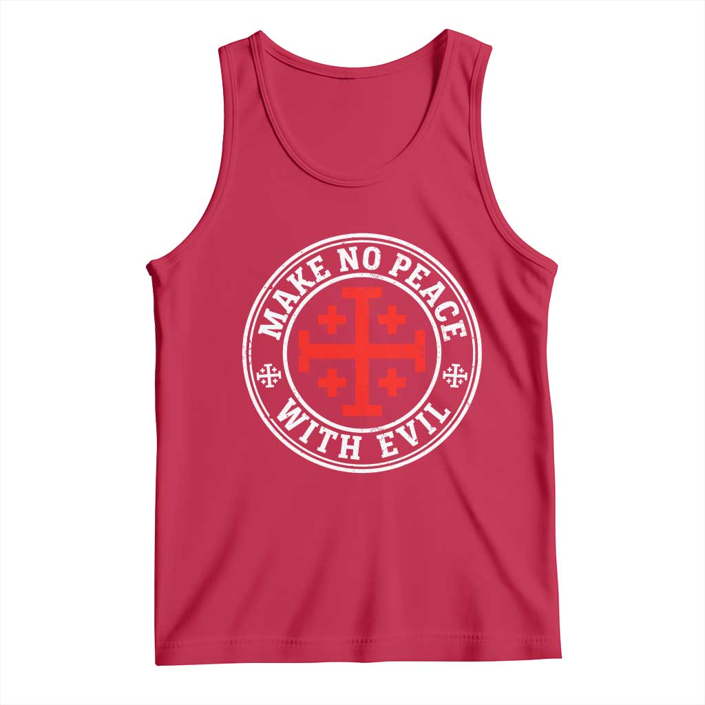 Make No Peace With Evil Jerusalem Cross Tank Top Christian Warrior Crusader Emblem Graphic