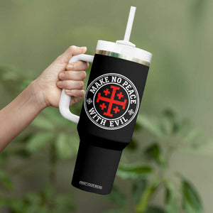 Make No Peace With Evil Jerusalem Cross Tumbler With Handle Christian Warrior Crusader Emblem Graphic