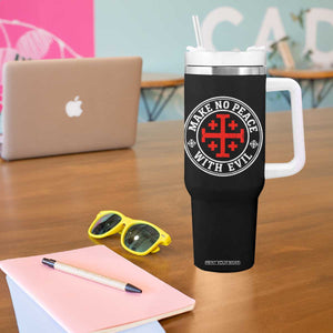 Make No Peace With Evil Jerusalem Cross Tumbler With Handle Christian Warrior Crusader Emblem Graphic
