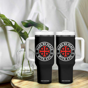 Make No Peace With Evil Jerusalem Cross Tumbler With Handle Christian Warrior Crusader Emblem Graphic