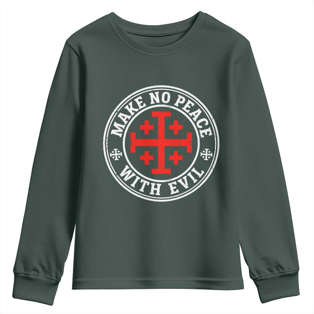Make No Peace With Evil Jerusalem Cross Youth Sweatshirt Christian Warrior Crusader Emblem Graphic