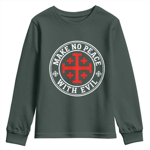 Make No Peace With Evil Jerusalem Cross Youth Sweatshirt Christian Warrior Crusader Emblem Graphic
