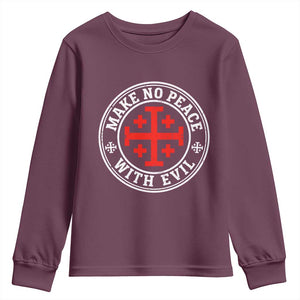 Make No Peace With Evil Jerusalem Cross Youth Sweatshirt Christian Warrior Crusader Emblem Graphic