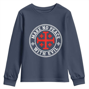 Make No Peace With Evil Jerusalem Cross Youth Sweatshirt Christian Warrior Crusader Emblem Graphic