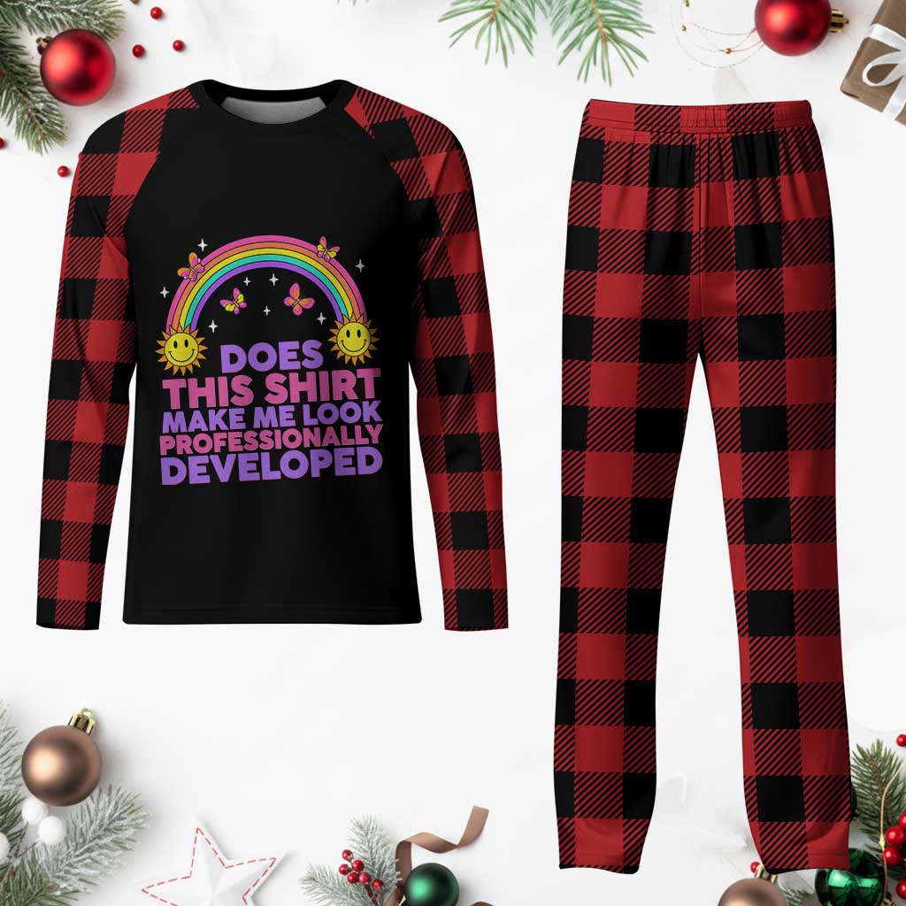 Does This Shirt Make Me Look Professionally Developed Plaid Pajama Set Retro Rainbow Butterfly Sarcastic Professional Development PD Humor TS02 Buffalo Plaid Print Your Wear