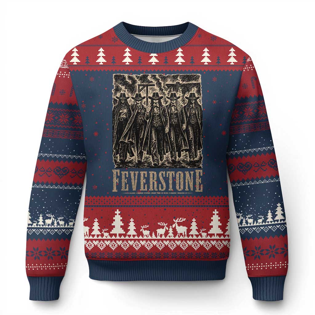Vintage Feverstone Cowgirls Wild West Outlaw Legends Ugly Christmas Sweater TS02 Navy Red Print Your Wear
