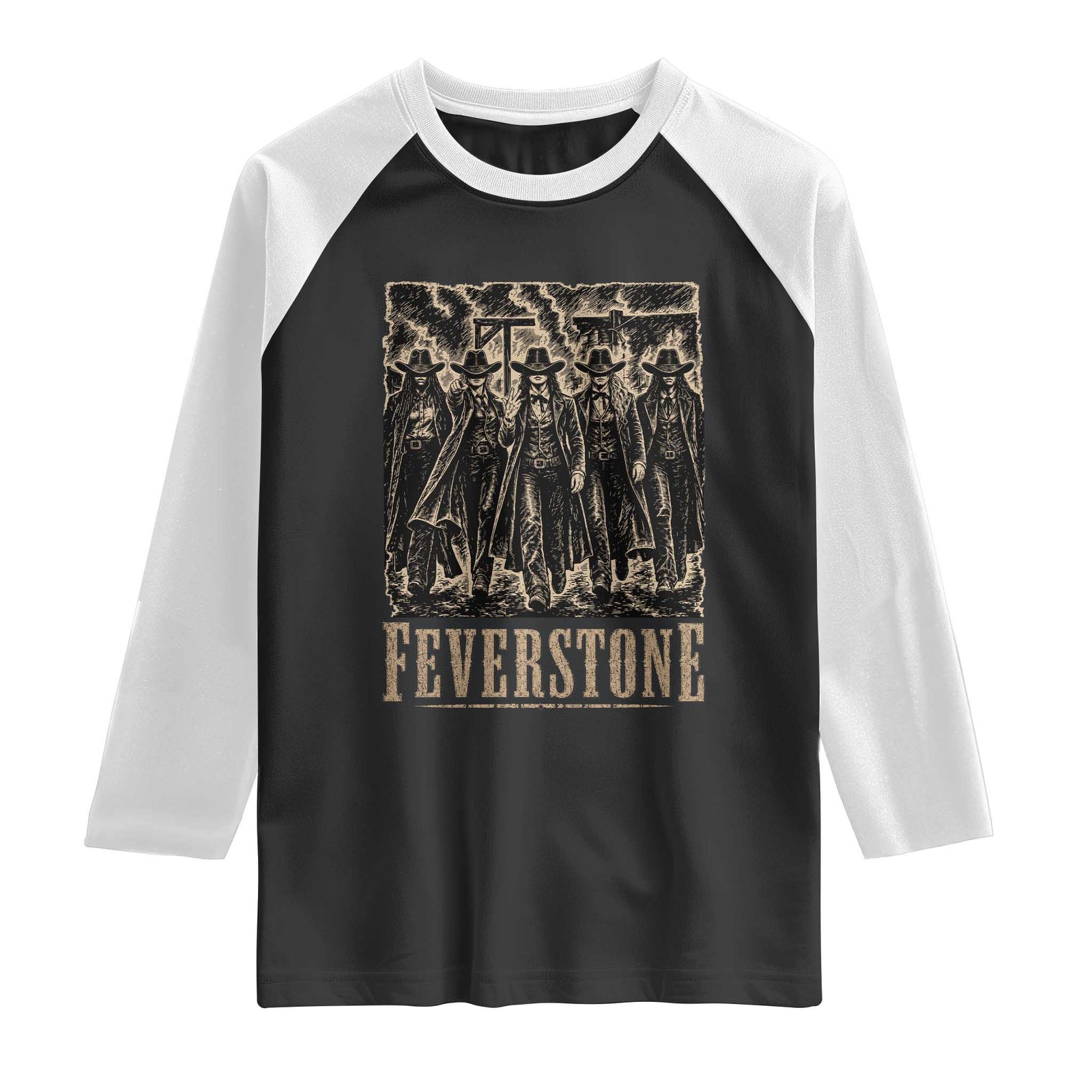 Vintage Feverstone Cowgirls Wild West Outlaw Legends Raglan Shirt TS02 Black White Print Your Wear