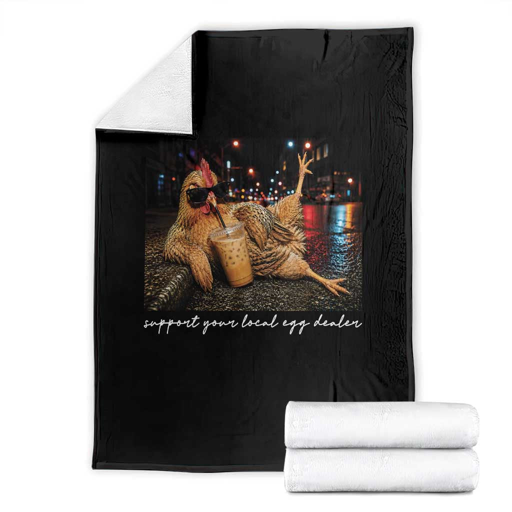 Support Your Local Egg Dealer Chicken Sipping Iced Coffee Graphic Throw Blanket Funny Homesteading Farm Life TS02 Black Print Your Wear