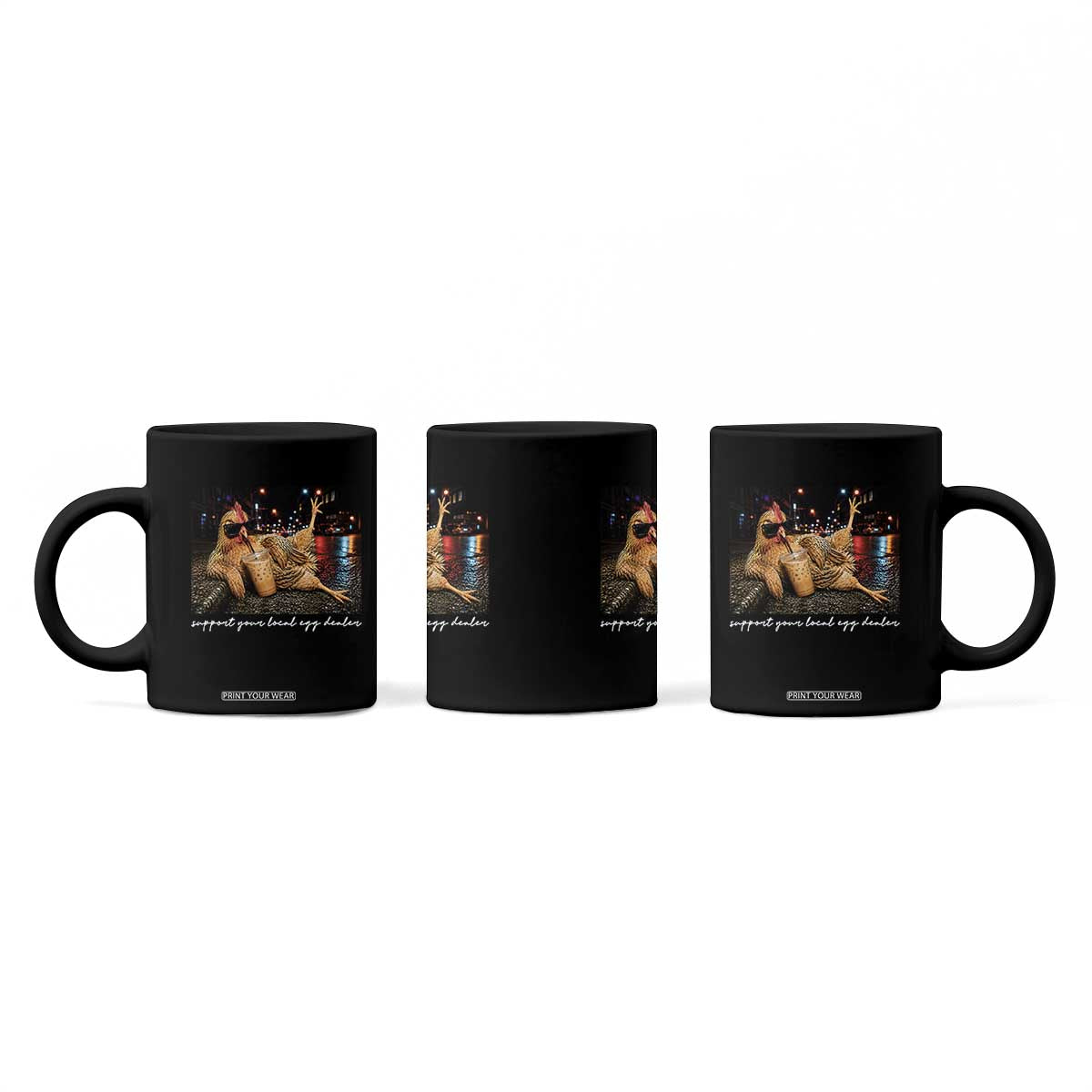 Support Your Local Egg Dealer Chicken Sipping Iced Coffee Graphic Coffee Mug Funny Homesteading Farm Life