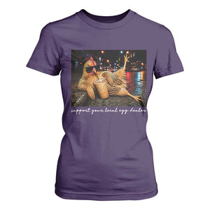 Support Your Local Egg Dealer Chicken Sipping Iced Coffee Graphic T Shirt For Women Funny Homesteading Farm Life