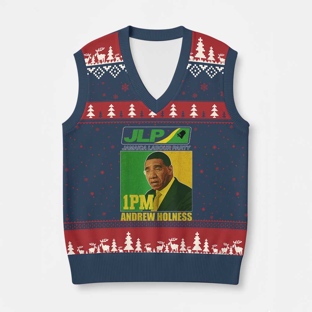 1PM Andrew Holness JPL Supporter V-Neck Knit Sweater Vest Jamaica Labor Party Jamaican Political Pride TS02 Navy Red Print Your Wear
